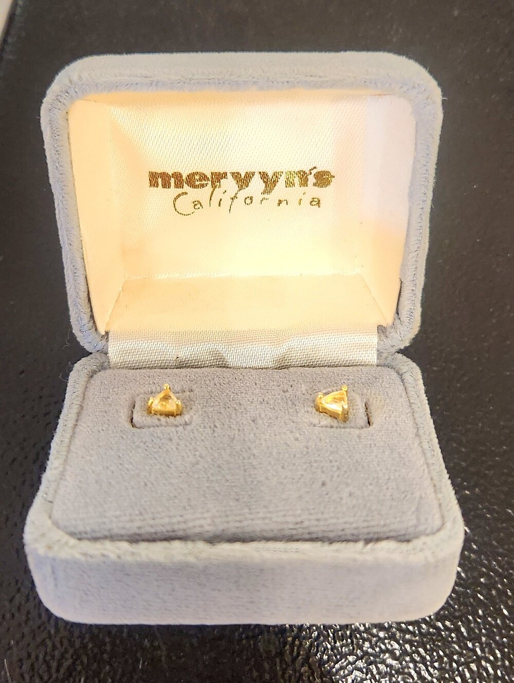 Vintage 14k Gold Triangular Citrine Stud Earrings - Picture 2 of 5
